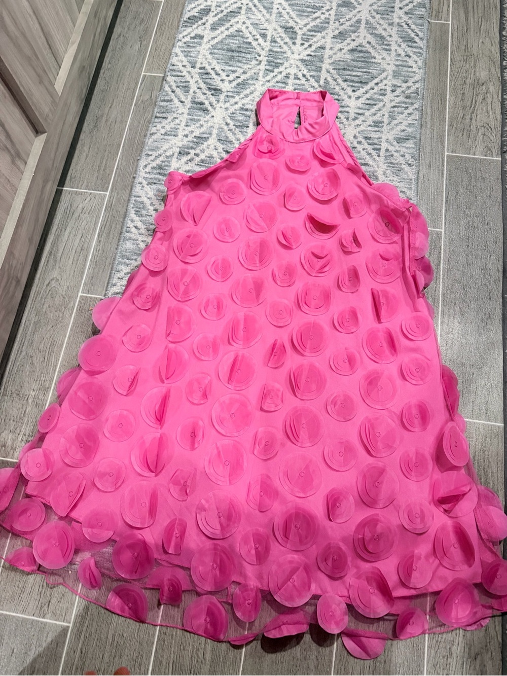 Hot Pink Rosette Halter Dress